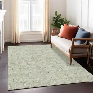 Photo of Artichoke Green And Ivory Geometric Washable Indoor Outdoor Area Rug