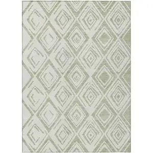 Photo of Artichoke Green And Ivory Geometric Washable Indoor Outdoor Area Rug