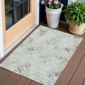 Photo of Artichoke Green And Ivory Geometric Washable Indoor Outdoor Area Rug