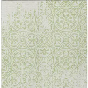 Photo of Artichoke Green And Ivory Medallion Washable Indoor Outdoor Area Rug