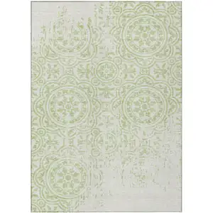 Photo of Artichoke Green And Ivory Medallion Washable Indoor Outdoor Area Rug