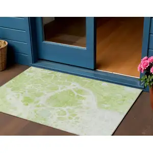 Photo of Artichoke Green And Ivory Nautical Washable Indoor Outdoor Area Rug