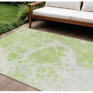 Photo of Artichoke Green And Ivory Nautical Washable Indoor Outdoor Area Rug