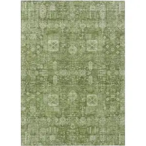 Photo of Artichoke Green And Ivory Oriental Washable Indoor Outdoor Area Rug