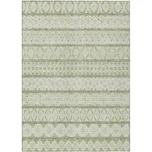 Photo of Artichoke Green And Ivory Quatrefoil Washable Indoor Outdoor Area Rug