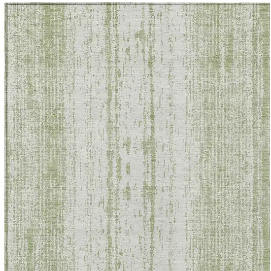 Artichoke Green And Ivory Striped Washable Indoor Outdoor Area Rug Photo 6