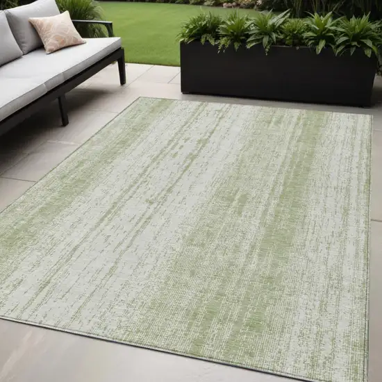 Artichoke Green And Ivory Striped Washable Indoor Outdoor Area Rug Photo 1