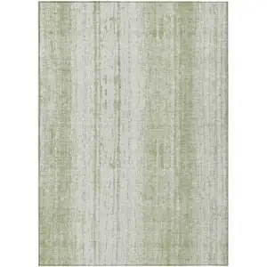 Photo of Artichoke Green And Ivory Striped Washable Indoor Outdoor Area Rug