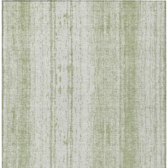 Artichoke Green And Ivory Striped Washable Indoor Outdoor Area Rug Photo 7