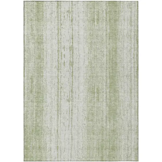 Artichoke Green And Ivory Striped Washable Indoor Outdoor Area Rug Photo 2