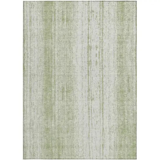 Artichoke Green And Ivory Striped Washable Indoor Outdoor Area Rug Photo 7