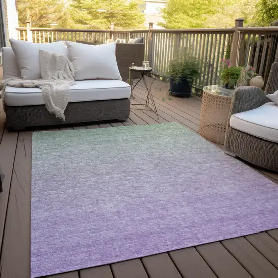 Artichoke Green And Lavender Ombre Washable Indoor Outdoor Area Rug Photo 7