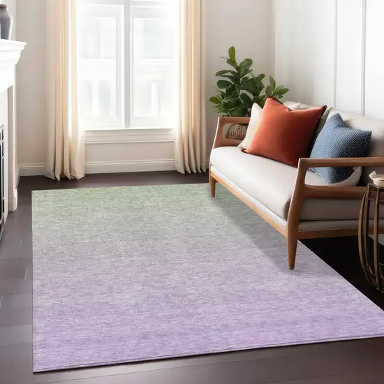 Artichoke Green And Lavender Ombre Washable Indoor Outdoor Area Rug Photo 9