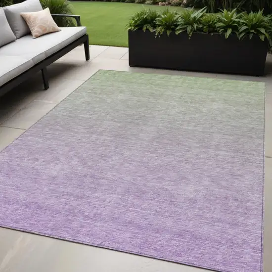 Artichoke Green And Lavender Ombre Washable Indoor Outdoor Area Rug Photo 1