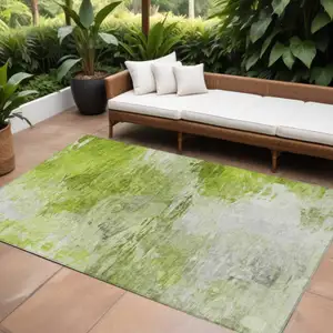 Photo of Artichoke Green And Lime Green Abstract Washable Indoor Outdoor Area Rug