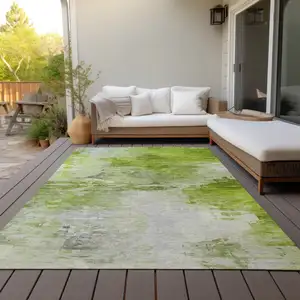 Photo of Artichoke Green And Lime Green Abstract Washable Indoor Outdoor Area Rug