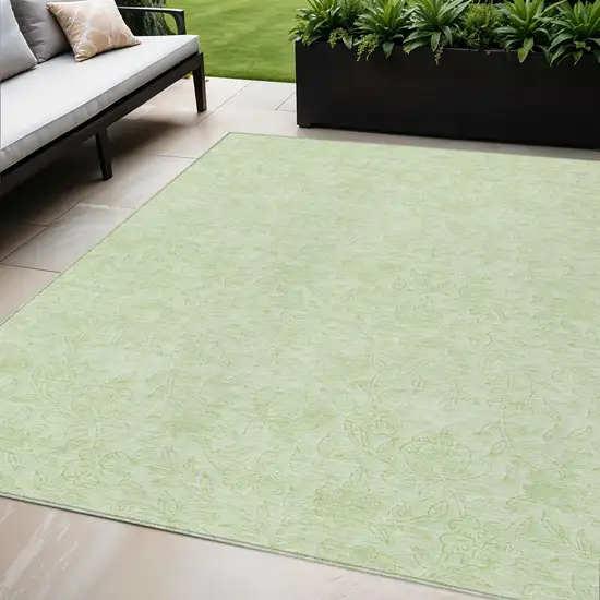 Artichoke Green And Mint Green Floral Washable Indoor Outdoor Area Rug Photo 1