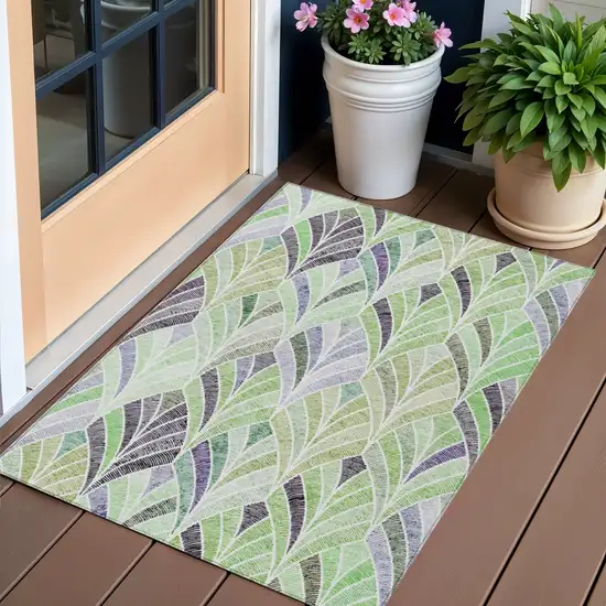 Artichoke Green And Mint Green Geometric Washable Indoor Outdoor Area Rug Photo 1