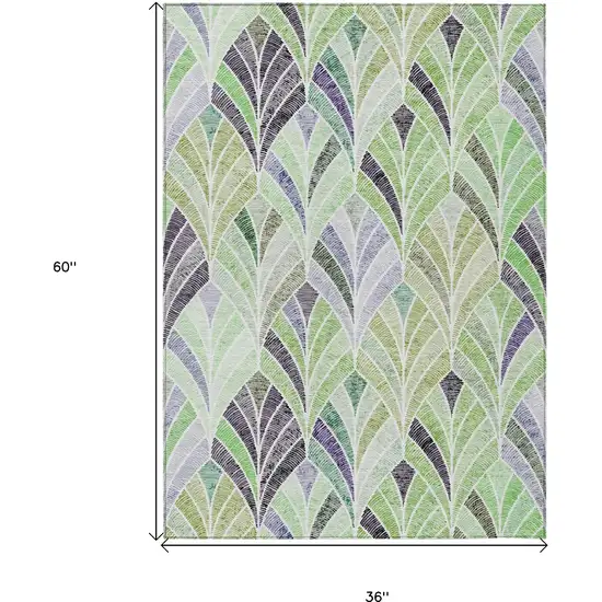 Artichoke Green And Mint Green Geometric Washable Indoor Outdoor Area Rug Photo 3