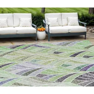 Photo of Artichoke Green And Mint Green Geometric Washable Indoor Outdoor Area Rug