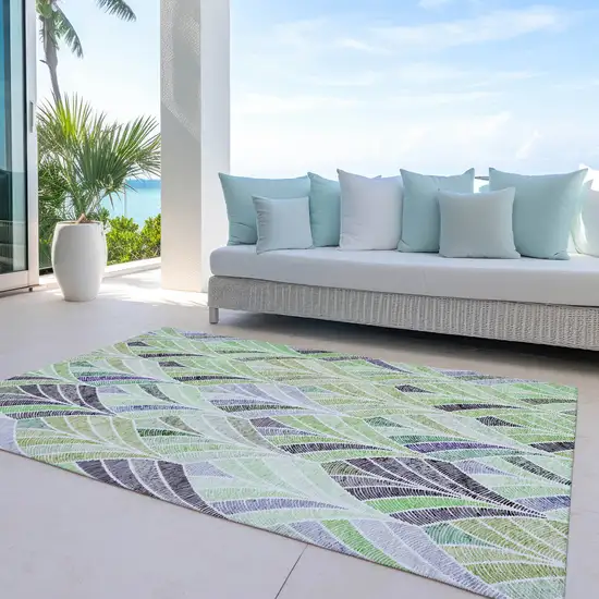 Artichoke Green And Mint Green Geometric Washable Indoor Outdoor Area Rug Photo 8