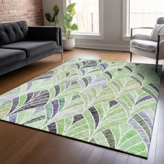 Artichoke Green And Mint Green Geometric Washable Indoor Outdoor Area Rug Photo 9