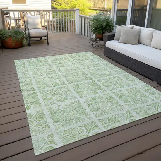 Artichoke Green And Mint Green Medallion Washable Indoor Outdoor Area Rug Photo 8