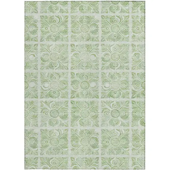 Artichoke Green And Mint Green Medallion Washable Indoor Outdoor Area Rug Photo 7