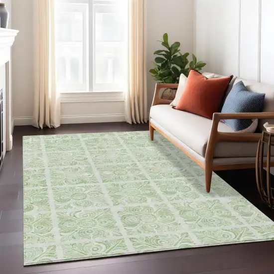 Artichoke Green And Mint Green Medallion Washable Indoor Outdoor Area Rug Photo 9