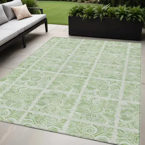 Artichoke Green And Mint Green Medallion Washable Indoor Outdoor Area Rug Photo 1