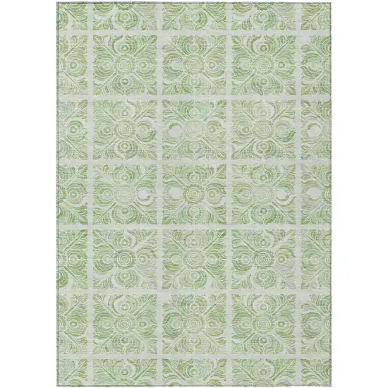 Artichoke Green And Mint Green Medallion Washable Indoor Outdoor Area Rug Photo 2