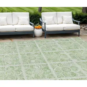 Photo of Artichoke Green And Mint Green Medallion Washable Indoor Outdoor Area Rug