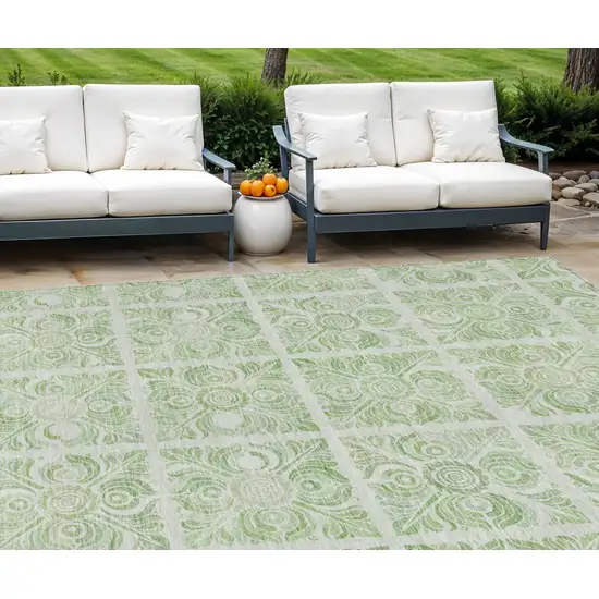 Artichoke Green And Mint Green Medallion Washable Indoor Outdoor Area Rug Photo 1