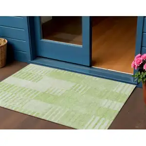 Photo of Artichoke Green And Mint Green Striped Washable Indoor Outdoor Area Rug