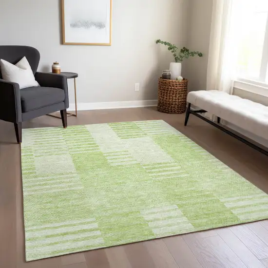 Artichoke Green And Mint Green Striped Washable Indoor Outdoor Area Rug Photo 9