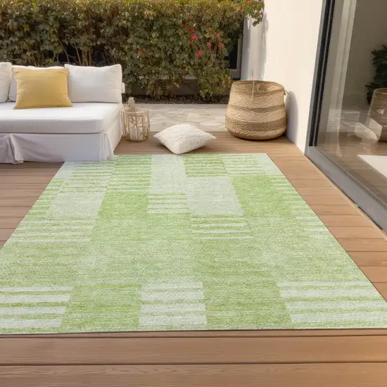 Artichoke Green And Mint Green Striped Washable Indoor Outdoor Area Rug Photo 7