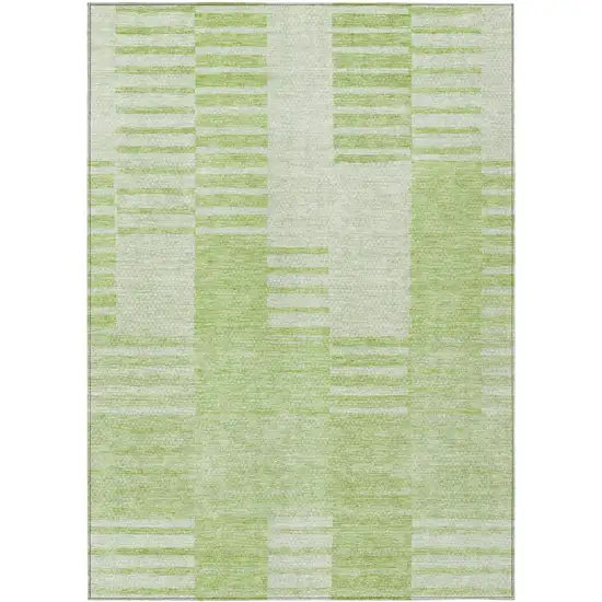 Artichoke Green And Mint Green Striped Washable Indoor Outdoor Area Rug Photo 2