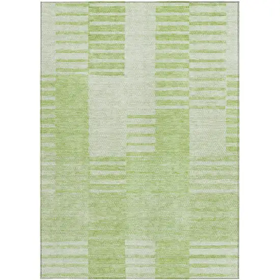 Artichoke Green And Mint Green Striped Washable Indoor Outdoor Area Rug Photo 6