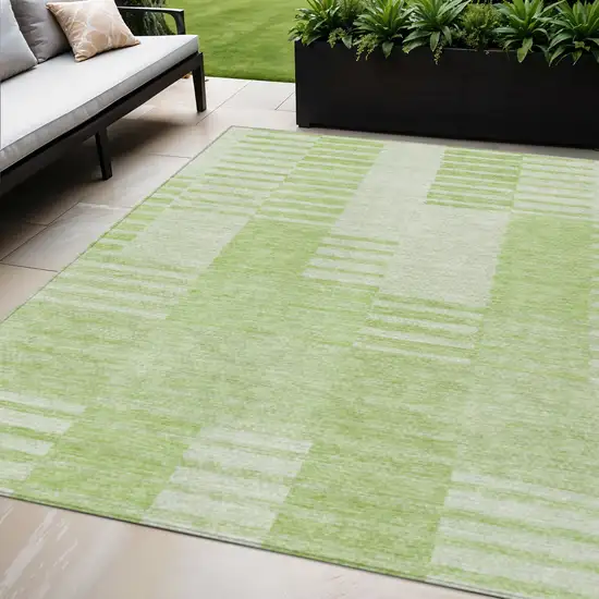 Artichoke Green And Mint Green Striped Washable Indoor Outdoor Area Rug Photo 1