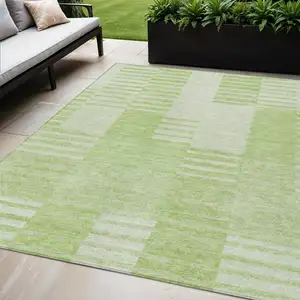 Photo of Artichoke Green And Mint Green Striped Washable Indoor Outdoor Area Rug