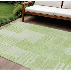 Photo of Artichoke Green And Mint Green Striped Washable Indoor Outdoor Area Rug