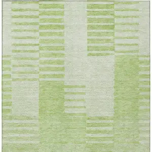 Photo of Artichoke Green And Mint Green Striped Washable Indoor Outdoor Area Rug