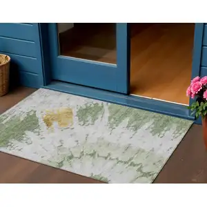 Photo of Artichoke Green And Olive Green Abstract Washable Indoor Outdoor Area Rug