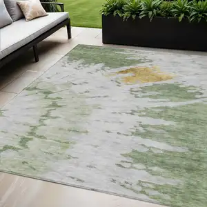 Photo of Artichoke Green And Olive Green Abstract Washable Indoor Outdoor Area Rug