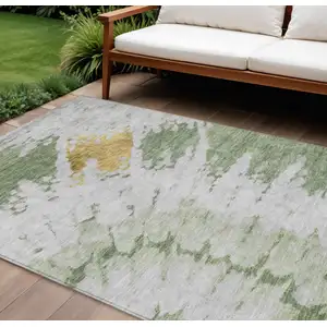 Photo of Artichoke Green And Olive Green Abstract Washable Indoor Outdoor Area Rug