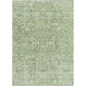 Photo of Artichoke Green And Olive Green Floral Washable Indoor Outdoor Area Rug