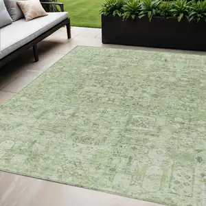 Photo of Artichoke Green And Olive Green Floral Washable Indoor Outdoor Area Rug