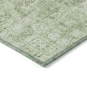 Photo of Artichoke Green And Olive Green Floral Washable Indoor Outdoor Area Rug