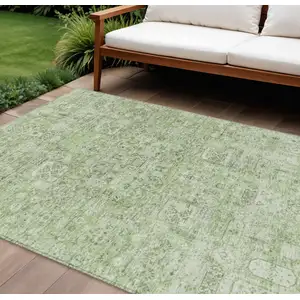 Photo of Artichoke Green And Olive Green Floral Washable Indoor Outdoor Area Rug