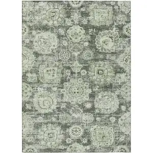 Photo of Artichoke Green And Olive Green Floral Washable Indoor Outdoor Area Rug